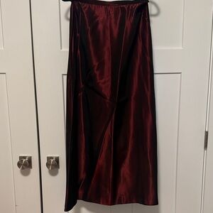 Ann Taylor Satin Midi Skirt in Deep Red